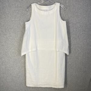 🤍 Pure Jill Womens XS White Linen Sleeveless Layered Dress Lined 🤍